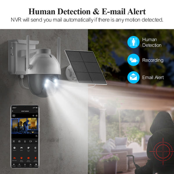 Wireless Outdoor Floodlight Camera Solar CCTV Wifi Network SecuritySystem Camera