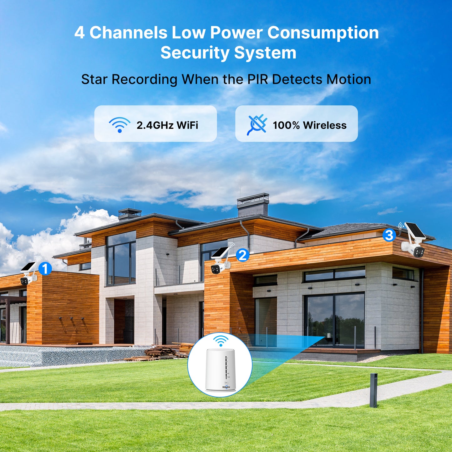 Night Vision Base Station Solar Battery Powered Wireless Security Camera System