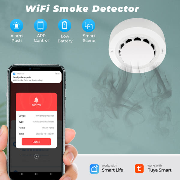 SMATRUL Fire Protection 90db Tuya WiFi Smart Smoke Alarms Detector