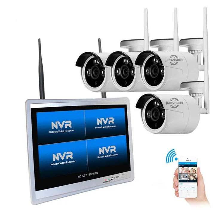 12.5" LCD Screen,4CH 1080P Wireless CCTV System,Hard Disk Drive NVR Wifi Camera