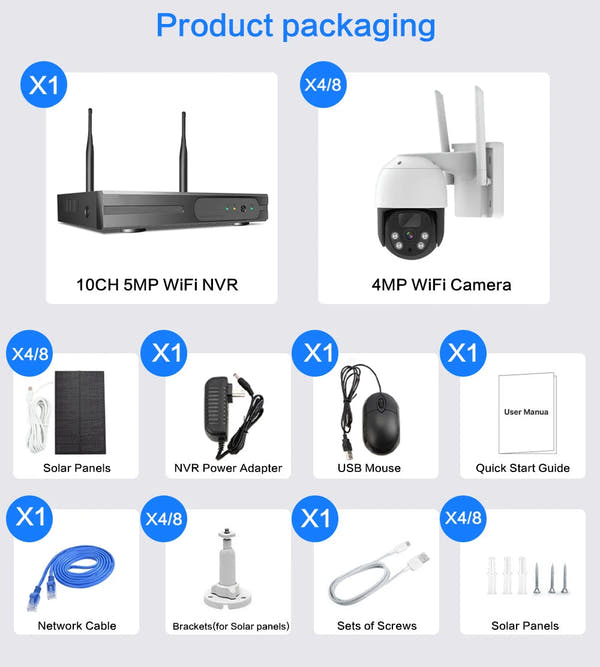 8CH 4MP Wifi NVR Kit Solar Camera Wireless Outdoor Cctv Solar Security Camera