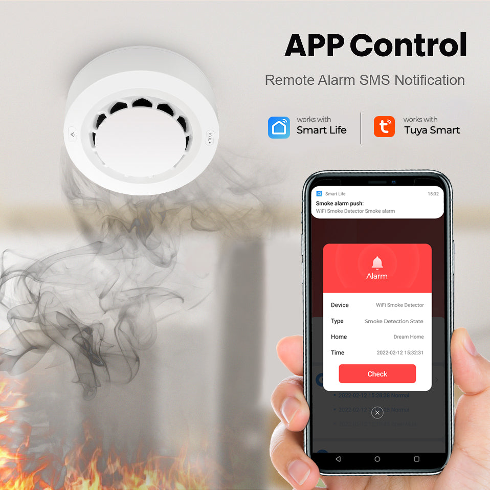 SMATRUL Fire Protection 90db Tuya WiFi Smart Smoke Alarms Detector