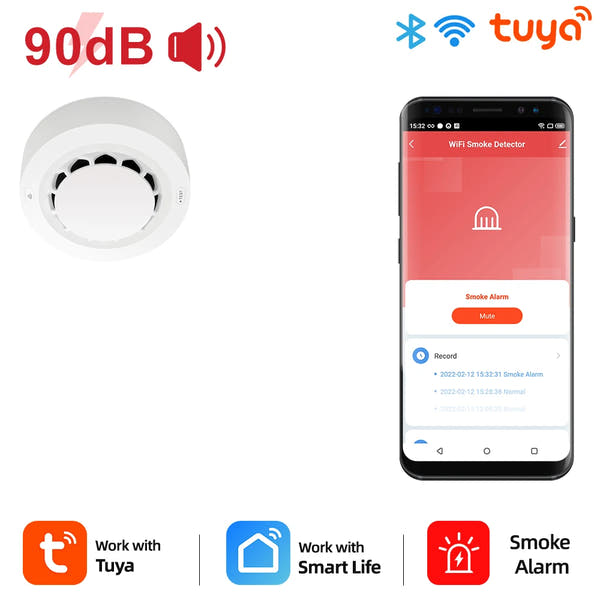 SMATRUL Fire Protection 90db Tuya WiFi Smart Smoke Alarms Detector