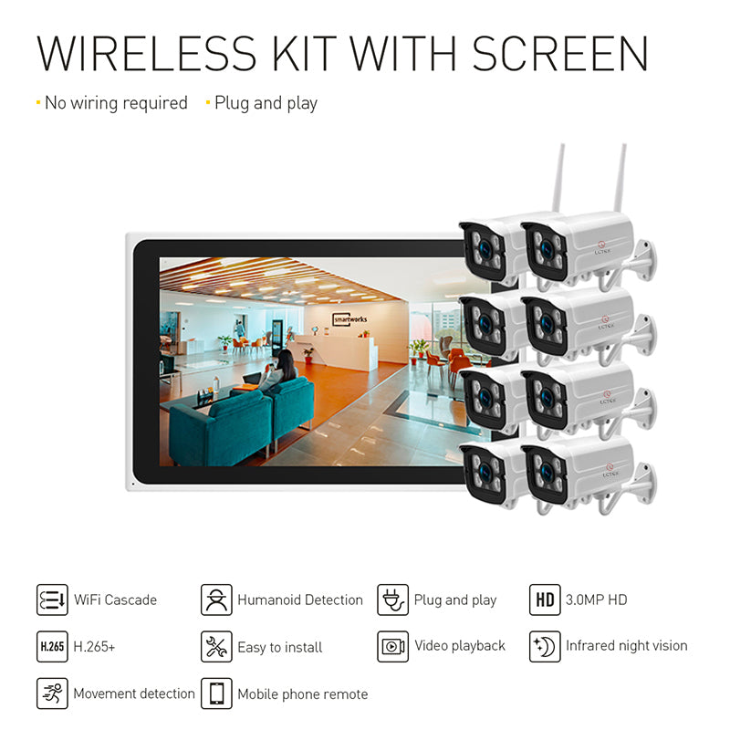 Tuya 8CH Wireless 3MP NVR Kit 10" LCD Monitor CCTV System