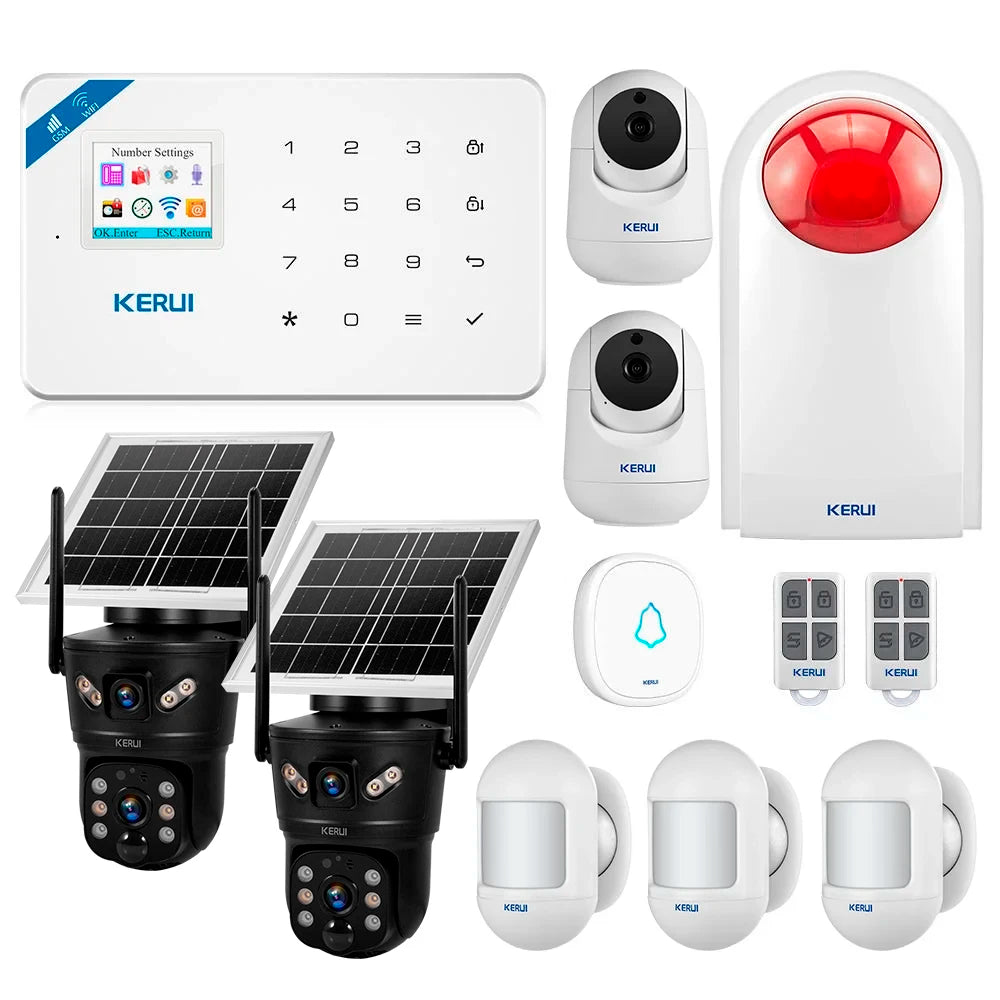 WiFi GSM Alarm System 6MP Solar Camera PIR Motion Sensor 5MP Indoor Camera Set