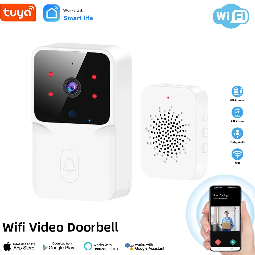 Tuya WiFi Video Doorbell Wireless HD Camera IR Alarm Security Door Bell