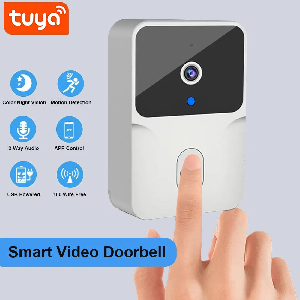 Tuya WiFi Video Doorbell Wireless HD Camera IR Alarm Security Door Bell